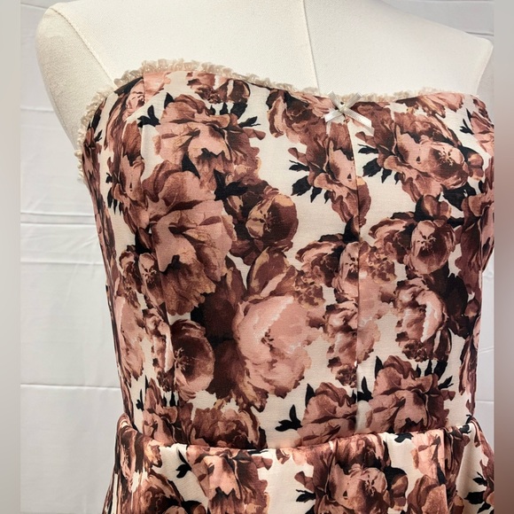 Altar’d‎ State Clover Floral Bubble Dress in Brown Mini Strapless Large New - Picture 3 of 12